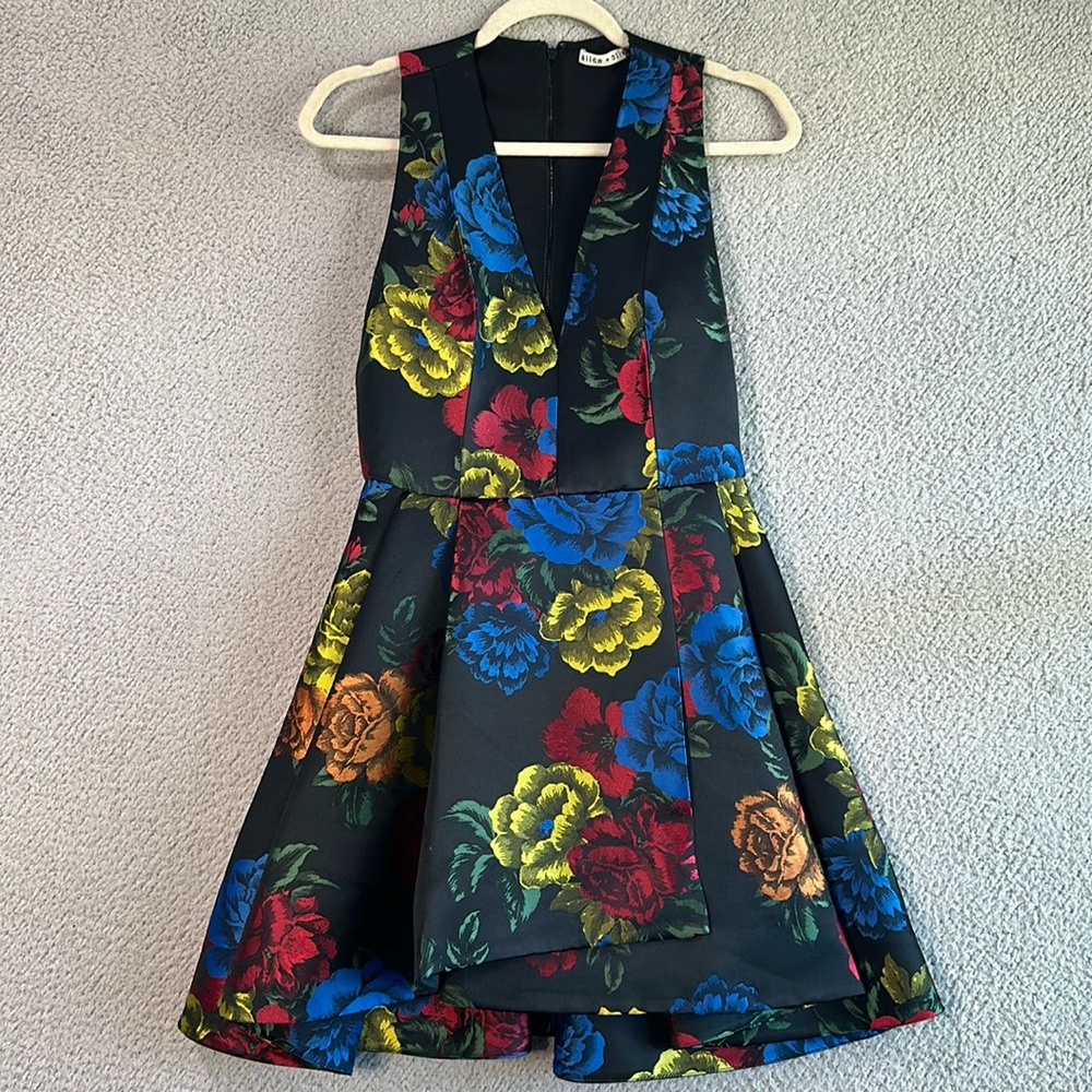 ALICE + OLIVIA Tanner Asymmetric Floral Mini A-Line Dress Size 8